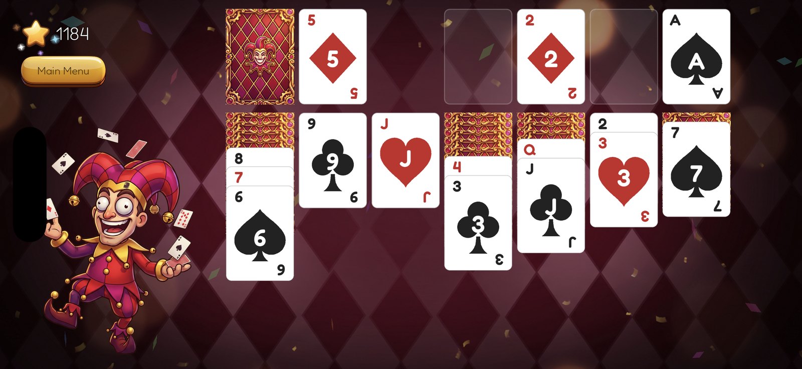 Solitaire Squad — the Crazy jester theme mid-game