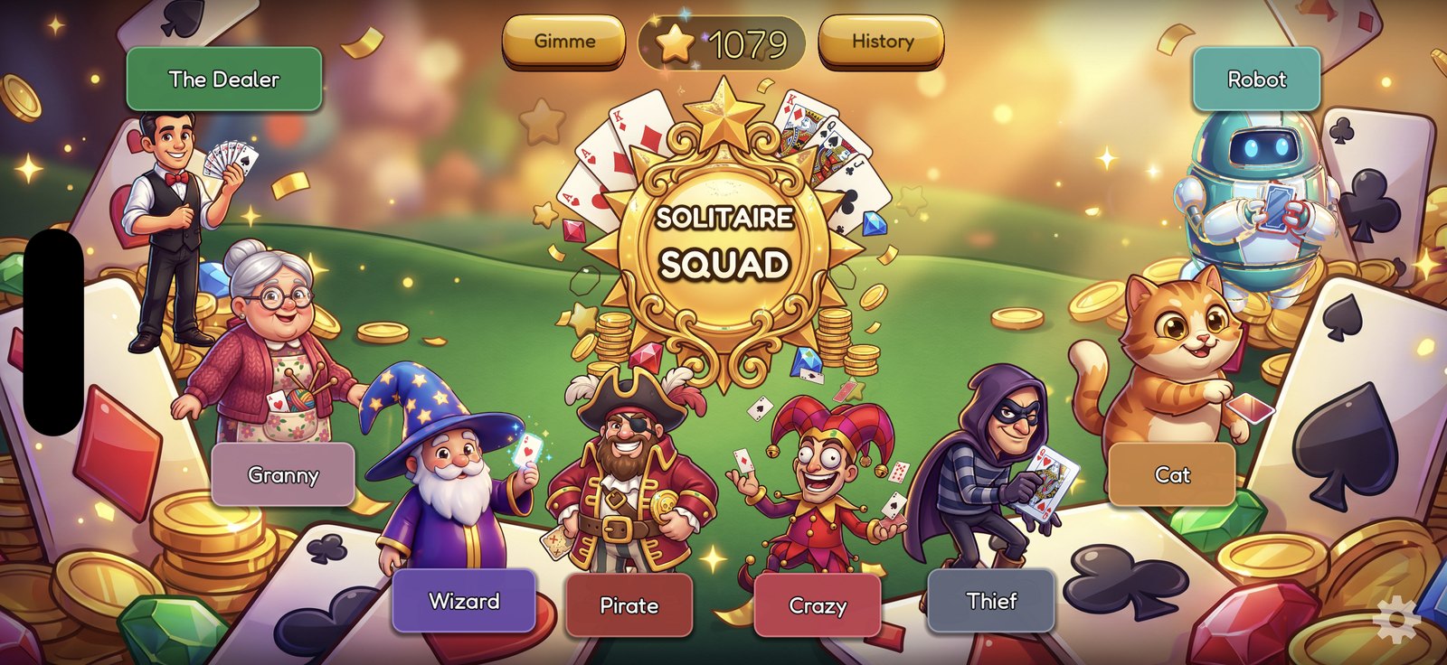 Solitaire Squad character select screen