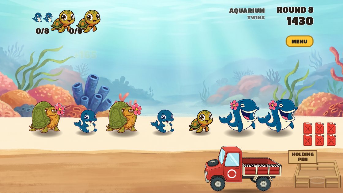 Tiny Matching Zoo — turtles and sharks in the aquarium