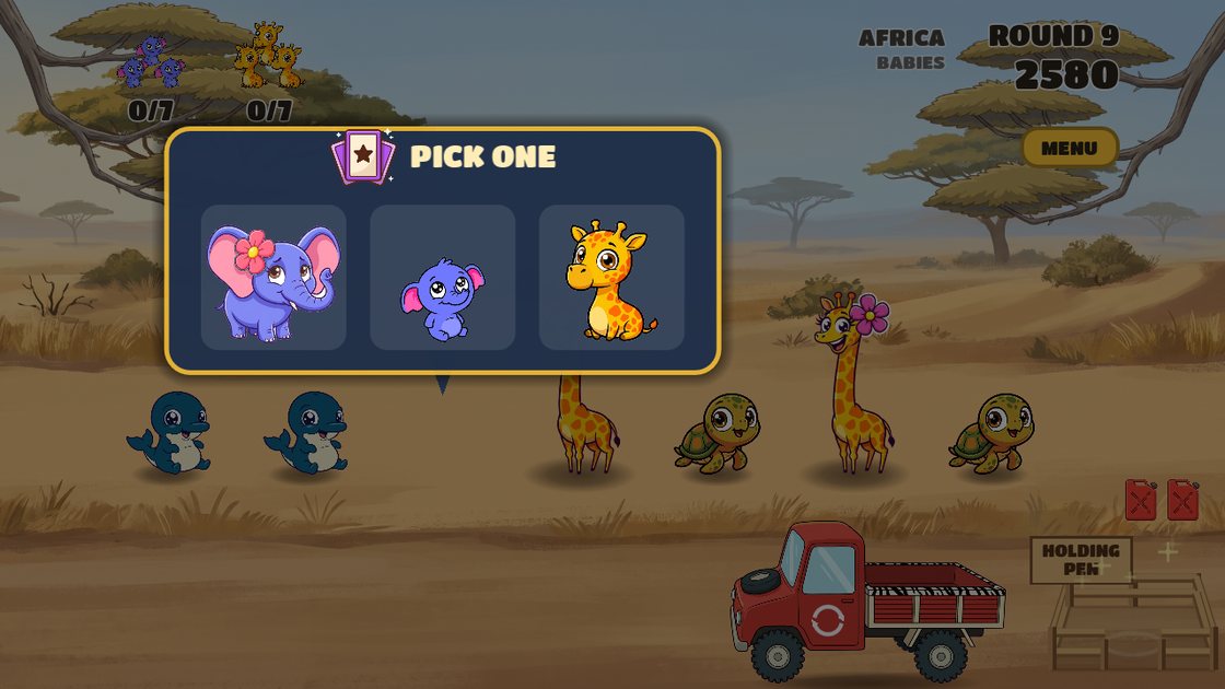 Tiny Matching Zoo — a crate opened: pick one of three animals