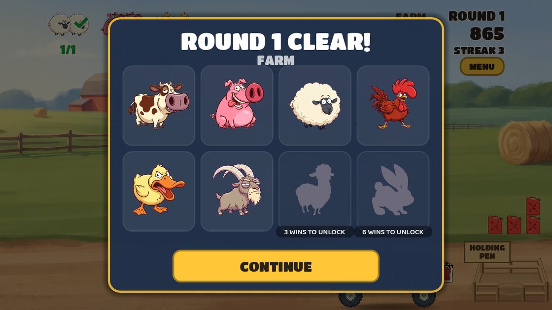 Tiny Matching Zoo — round clear, a new farm animal unlocked